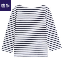 唐狮旗舰店2018秋装新款T恤女学生条纹七分袖T恤宽松打底上衣图片