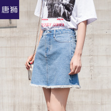 唐狮旗舰店牛仔裙女高腰A字裙牛仔短裙显瘦牛仔裙毛边半身裙图片