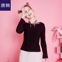 唐狮旗舰店2018秋装新款T恤女韩版打底紧身纯色针织甜美可爱图片