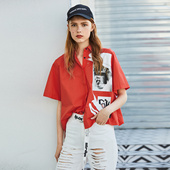 短袖 2018新款 太平鸟女装 衬衫 女韩范夏装 单排多扣直筒POLO领上衣女