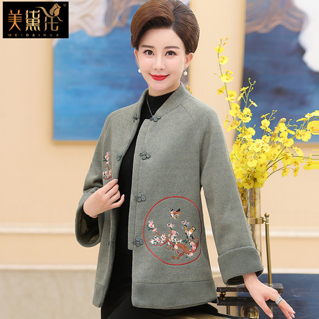 中老年秋冬妈妈装毛呢外套2018新款韩版呢子大衣女装40-50岁上衣商品大图