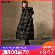 dfvc2018冬季新款韩版时尚黑色羽绒服女中长款加厚连帽防寒女装潮图片