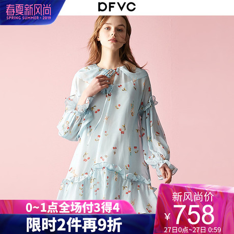 dfvc2019新款春装女真丝连衣裙桑蚕丝维多利亚复古裙法式仙女俏皮商品大图