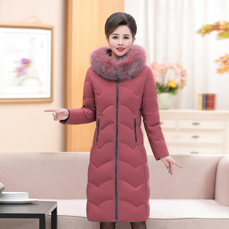 VELIF/唯依俪坊冬季中老年羽绒服女款加厚真毛领连帽防寒中长款商品大图