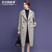 甘甘的世界2018秋冬新款毛呢外套修身显瘦中长款双面呢格子大衣女图片
