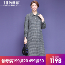 甘甘的世界2018秋冬新款双面呢大衣女时尚格纹毛呢外套图片