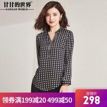 衬衫女甘甘的世界2018秋装新款长袖小衫波点印花T恤修身V领上衣女图片