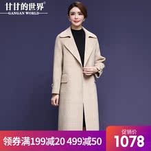 【全羊毛】甘甘的世界新款双面呢大衣女中长款格子大码中年外套女图片