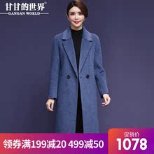 【全羊毛】甘甘的世界2018秋冬新款西装翻领纯色双面呢大衣中长款图片