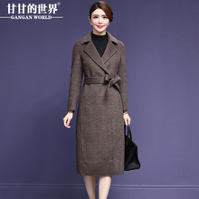 【全羊毛】甘甘的世界2018秋冬装新款格子大码双面呢大衣女中长款图片