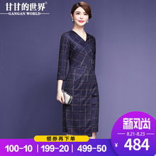 甘甘的世界2018秋装新款连衣裙女七分袖方格大码中年女装连衣裙图片