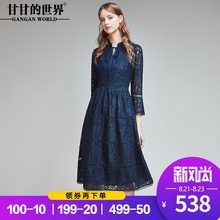 甘甘的世界重磅蕾丝连衣裙女2018秋装新款喇叭袖大码中年连衣裙图片