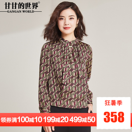 衬衫女甘甘的世界2018秋装新款印花T恤长袖T恤立领外穿小衫女商品大图