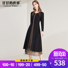 甘甘的世界2018秋装新款女长袖假两件圆领南韩丝连衣裙中年大码图片