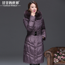 狐狸毛领羽绒服女中长款甘甘的世界显瘦过膝修身加厚大码羽绒服女图片