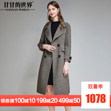 甘甘的世界2018秋冬新款毛呢外套女格子长袖宽松中长款双面呢大衣图片