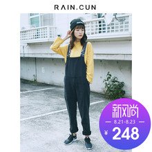 然与纯牛仔背带裤女春秋2018新款宽松韩版bf原宿学生显瘦九分裤子图片