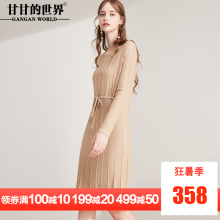 中长款针织衫2018秋装新款甘甘的世界圆领镂空毛衣女系带连衣裙图片