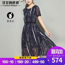真丝连衣裙显瘦竖条夏季新款甘甘的世界桑蚕丝中长款腰带显年轻图片