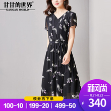 雪纺连衣裙女中长款甘甘的世界2018夏装新品印花大摆长裙连衣裙女图片