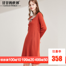 中长款针织衫2018秋装新款甘甘的世界蝴蝶结V领毛衣女连衣裙图片