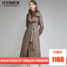 甘甘的世界2018秋冬新款毛呢外套女格子长袖宽松中长款双面呢大衣图片