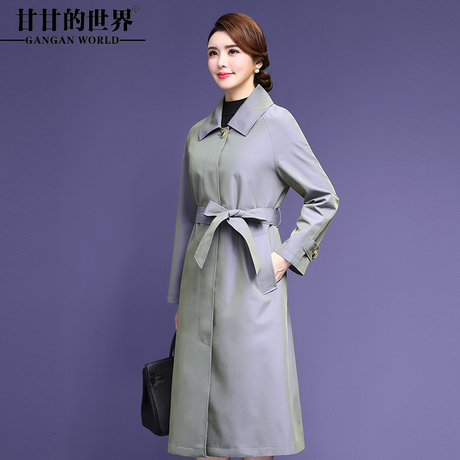 甘甘的世界2018秋装新款长款风衣外套女腰带收腰大码中年女装显瘦商品大图
