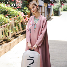 裂帛新衣记2018秋冬新款无扣开襟浪漫风印花双面呢大衣女68180082图片