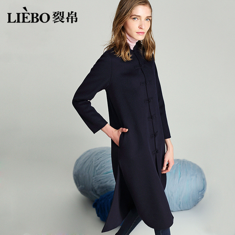 裂帛莲灿冬装新款立领长袖全羊毛长款大衣双面毛呢外套女商品大图