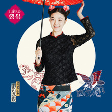 裂帛2018春季新款中式立领长袖蕾丝衫百搭修身打底衫女68170132图片