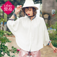 裂帛2018夏装新款立领刺绣蝙蝠袖衬衣韩版宽松时尚衬衫女51172769图片