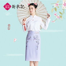 裂帛新衣记2018春季新款女装刺绣复古开衩半身裙68170091图片