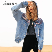裂帛旗舰店2018秋冬新款连帽抽绳松紧绳多口袋文艺款牛仔外套女图片