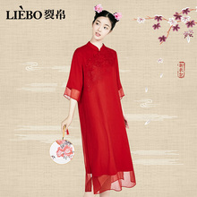 裂帛2018春装新款女装立领花朵刺绣斜襟旗袍连衣裙68160022图片