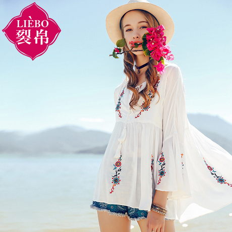 裂帛2018夏季七分袖打底直筒圆领韩版超短款上衣单件女雪纺衫商品大图