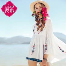 裂帛2018夏季七分袖打底直筒圆领韩版超短款上衣单件女雪纺衫图片
