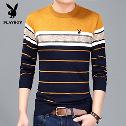 花花公子男士长袖T恤圆领宽松秋季薄款商务休闲中年大码打底衫男