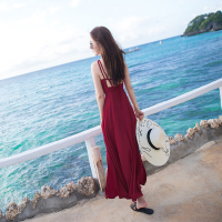 沙滩裙女夏2018新款显瘦中长款海边度假连衣裙巴厘岛露背吊带长裙