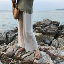2018夏季学院风松紧腰宽松镭腿休闲女式直筒长裤 泡芙