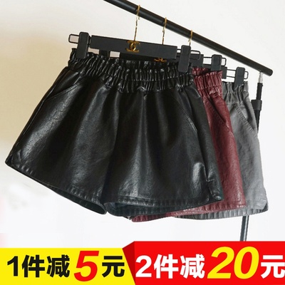 2018儿童皮短裤女童黑色秋宝宝PU薄新品高腰皮筋热裤子中大童外穿