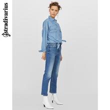 Stradivarius 复古风高腰直筒牛仔裤女修身长裤新款 04876639702
