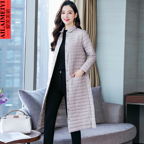 2018秋冬韩版休闲新款女装中长款修身轻薄白鸭绒羽绒服女外套上衣商品大图