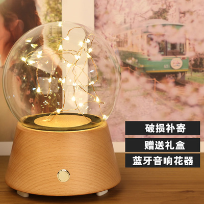 永生花玻璃罩蓝牙音响微景观透明玻璃罩子蛋糕圆形防尘罩小夜灯