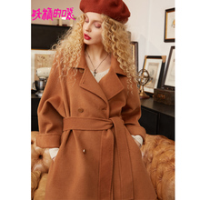 妖精的口袋冬装毛呢外套2018新款chic时髦手工双面呢大衣女中长款图片
