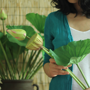 七茉仿真荷花莲蓬头PU荷叶客厅装饰摆放花卉酒店会所装修艺术摆件