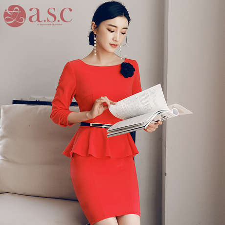 艾尚臣春季新品职业装女装气质OL时尚荷叶边工作服正装工装连衣裙商品大图