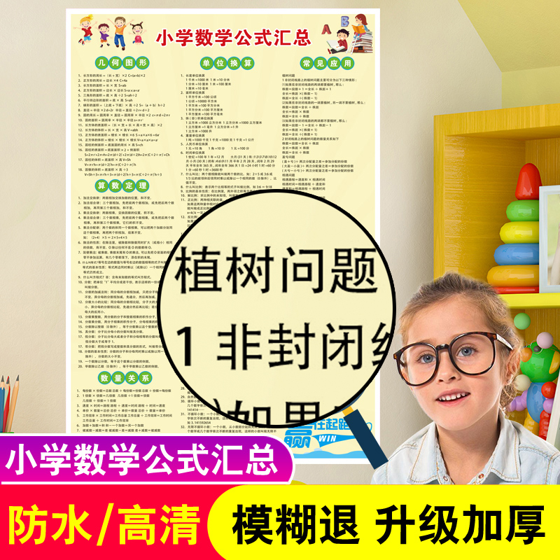小学生数学公式大全单位换算表墙贴加减法口诀表数学公式墙贴儿童