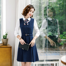 秋冬新款幼儿园教师职业套装女酒店工作服连衣裙美容师面试工装裙