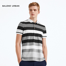 Baleno/班尼路 经典翻领t恤短袖男装夏 青年复古色织条纹polo衫男