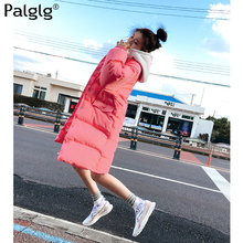 2018秋冬季新款休闲韩版女装连帽粉色棉服棉衣宽松中长款大衣外套图片